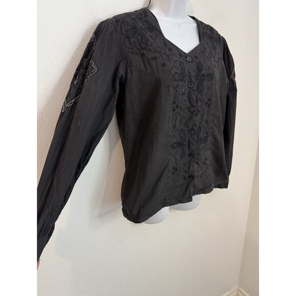 Blue Canyon Western Women Blouse Button Up Embroidered Boho Black Rodeo EUC - Picture 2 of 8